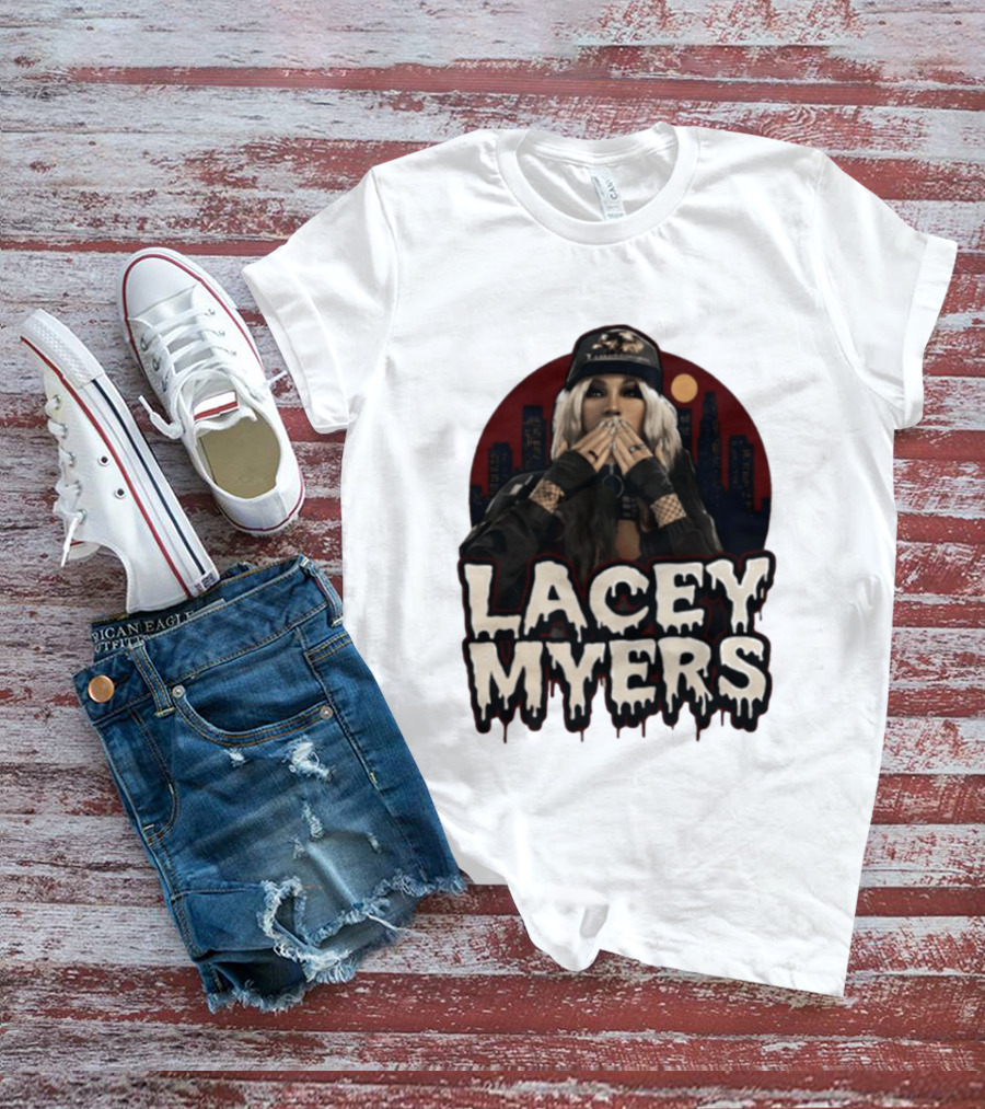 Lacey Myers City Skyline Red Moon Horror T-Shirt