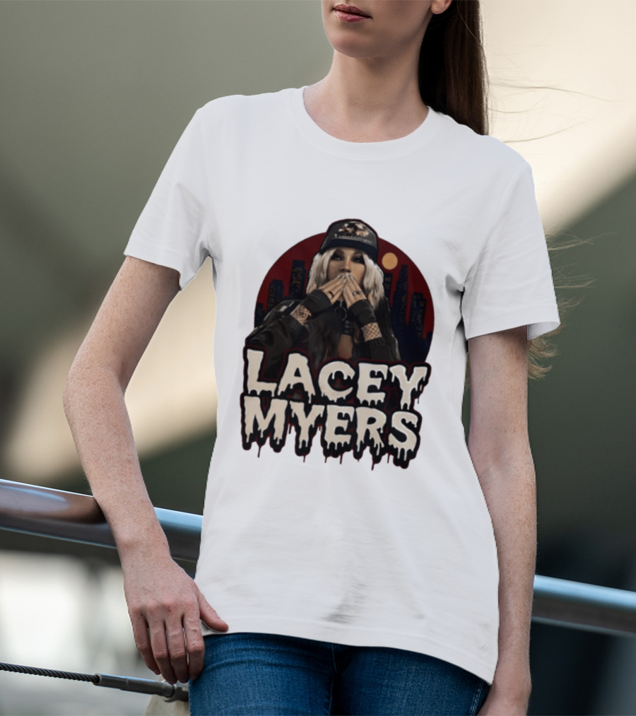 Lacey Myers City Skyline Red Moon Horror T-Shirt
