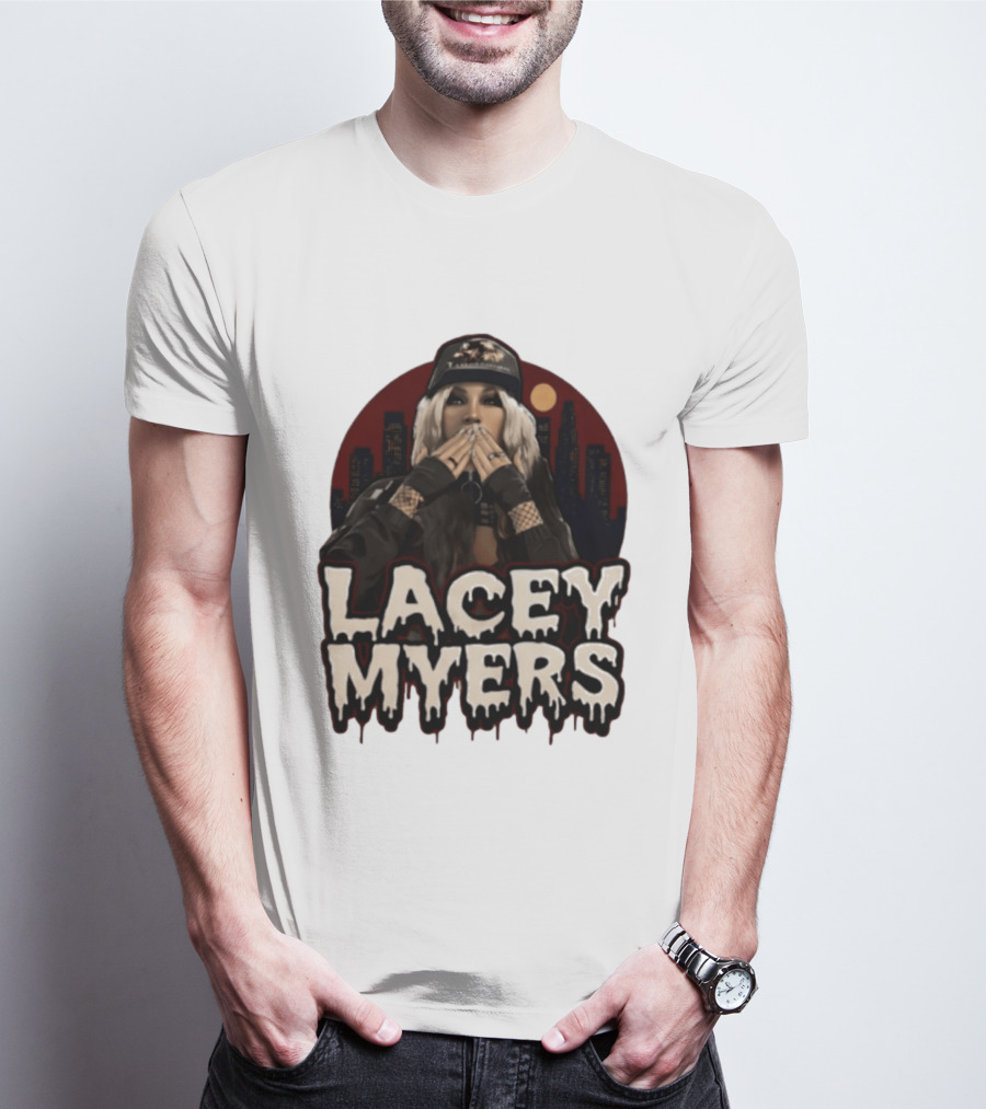 Lacey Myers City Skyline Red Moon Horror T-Shirt