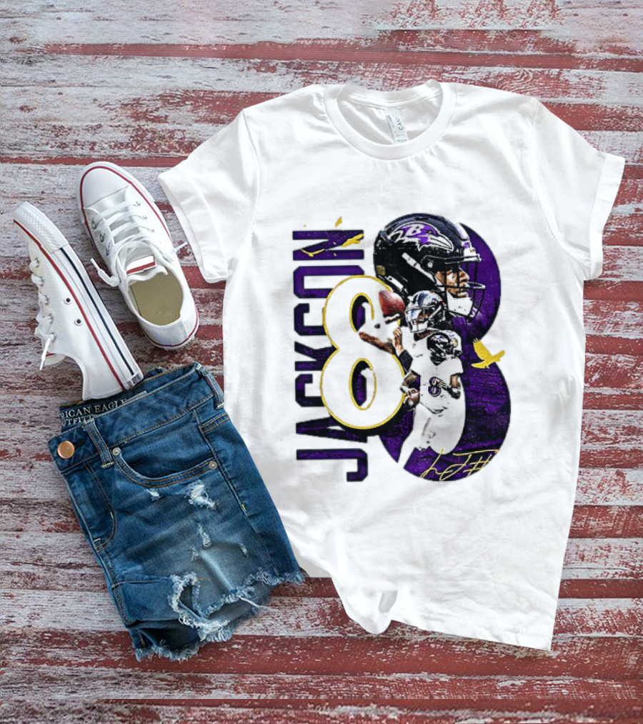 Lamar Jackson 8 Baltimore Ravens NFL Football Star Player T-Shirt