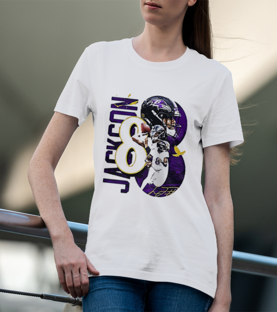 Lamar Jackson 8 Baltimore Ravens NFL Football Star Player T-Shirt