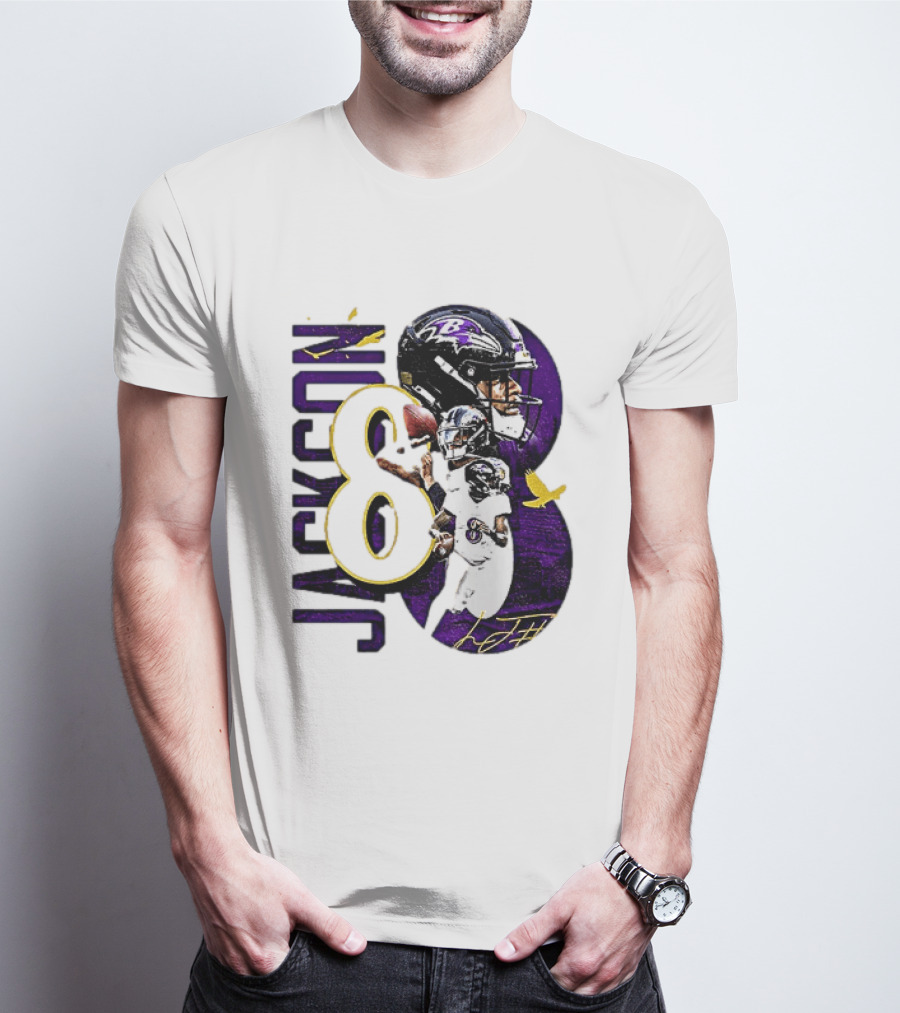 Lamar Jackson 8 Baltimore Ravens NFL Football Star Player T-Shirt