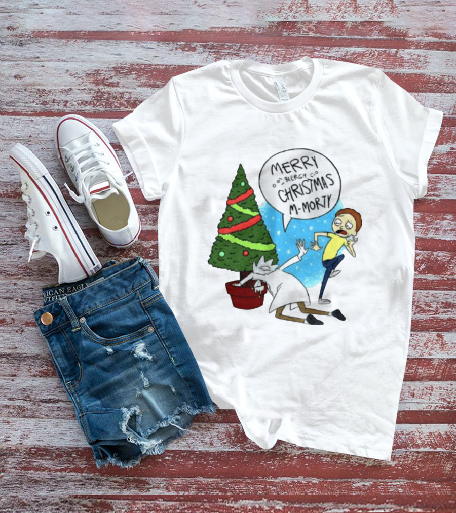 Merry Blergh Christmas M Morty Drunk Ricks Greeting Rick And Morty T-Shirt
