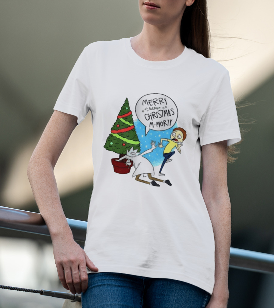 Merry Blergh Christmas M Morty Drunk Ricks Greeting Rick And Morty T-Shirt