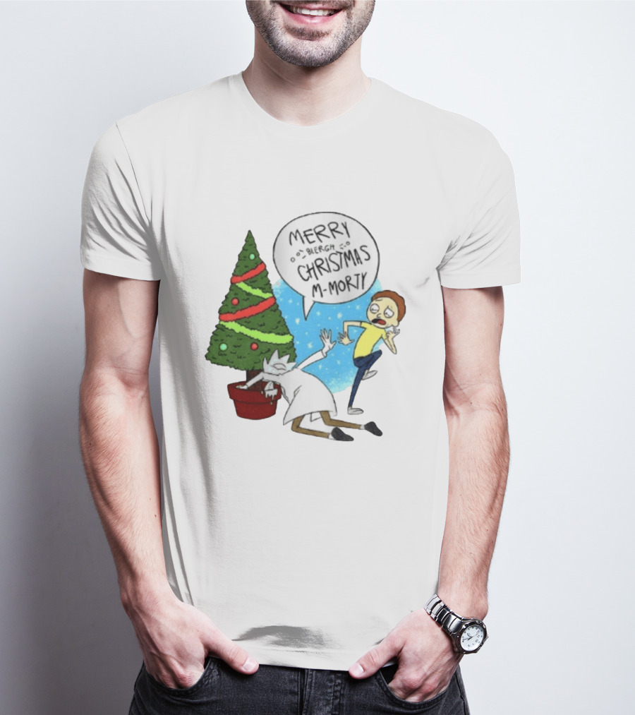 Merry Blergh Christmas M Morty Drunk Ricks Greeting Rick And Morty T-Shirt