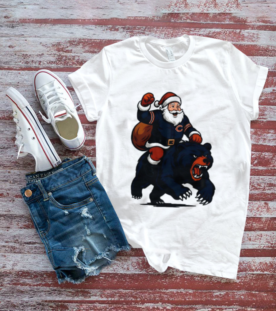 Chicago Bears Santa Claus Riding Bear Christmas Football T-Shirt