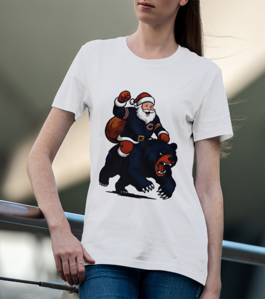 Chicago Bears Santa Claus Riding Bear Christmas Football T-Shirt