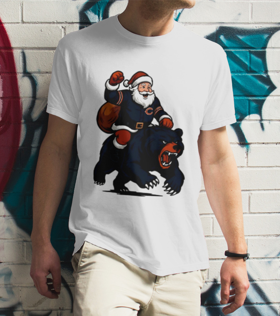 Chicago Bears Santa Claus Riding Bear Christmas Football T-Shirt