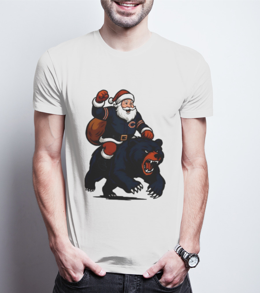 Chicago Bears Santa Claus Riding Bear Christmas Football T-Shirt