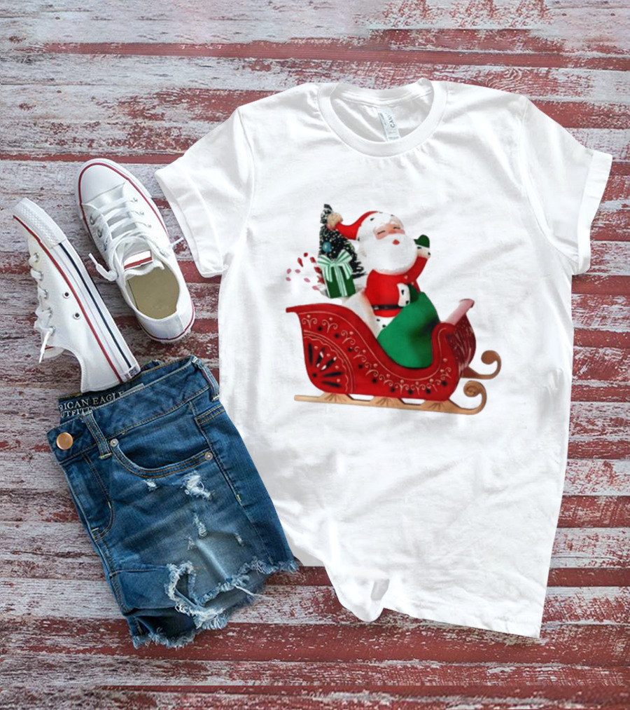 Santa Showtoppers Mini Tree Hallmark White Sleigh Christmas Scene T-Shirt