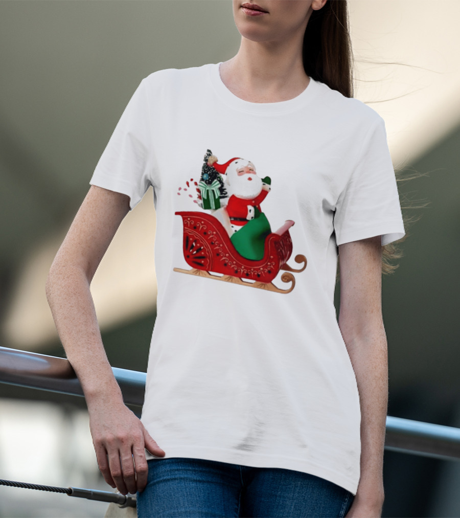 Santa Showtoppers Mini Tree Hallmark White Sleigh Christmas Scene T-Shirt