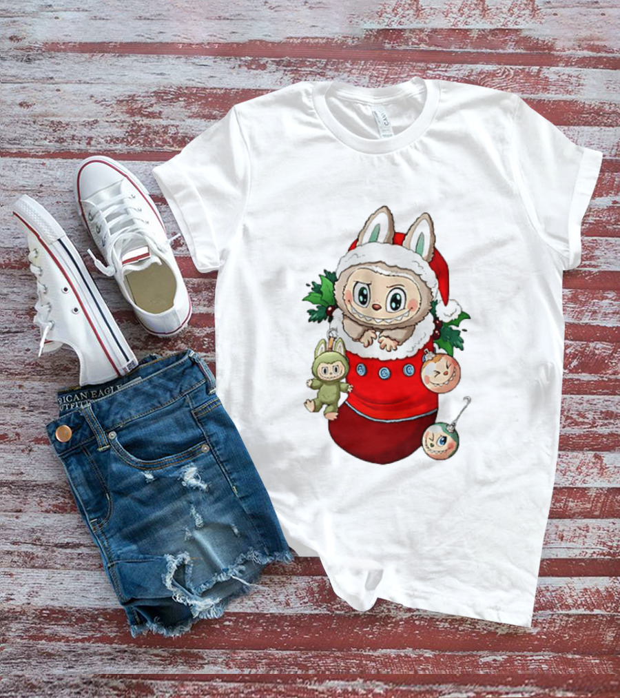 Stocking Stuffer Labubu Christmas Santa Hat Holly Ornaments T-Shirt