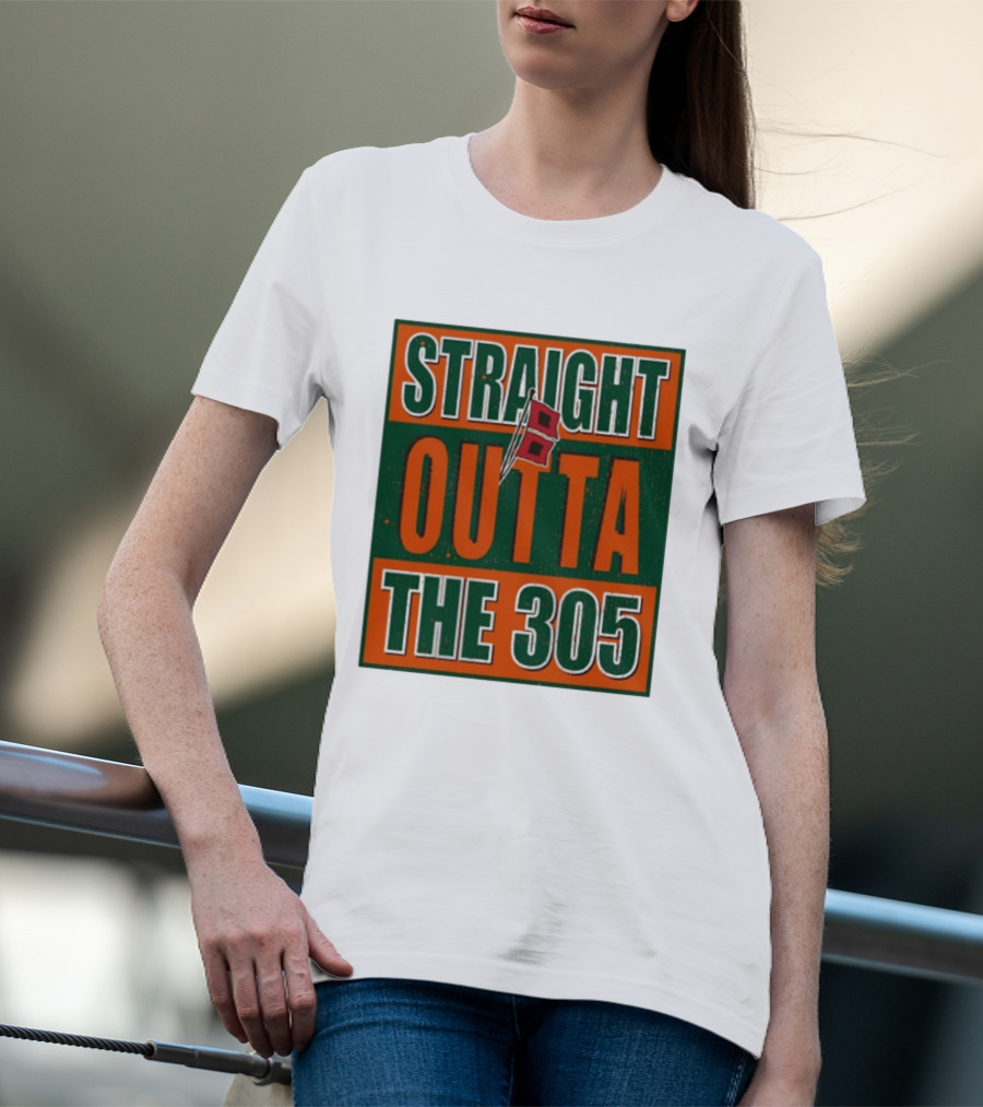 Straight Outta The 305 Miami Hurricane Spirit Flag T-Shirt