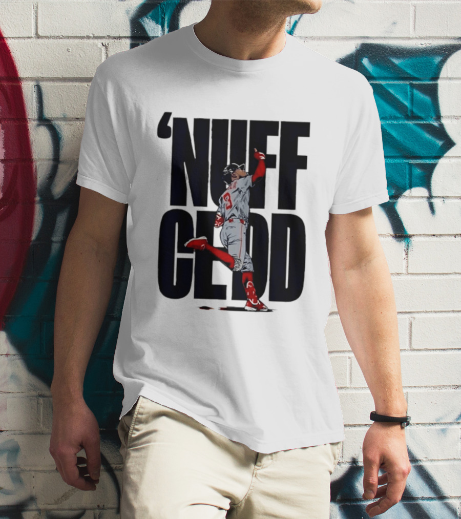 Nuff Cedd Baseball Player Number 9 Running Bases Pointing Up T-Shirt