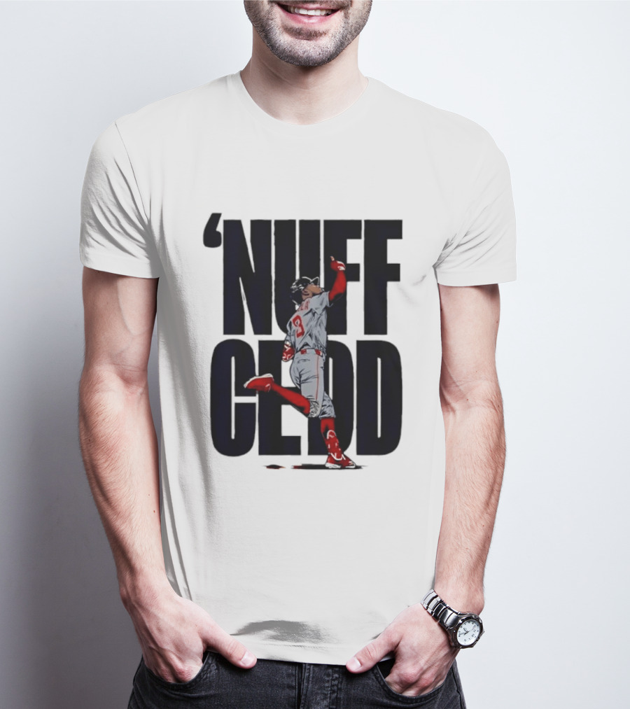 Nuff Cedd Baseball Player Number 9 Running Bases Pointing Up T-Shirt