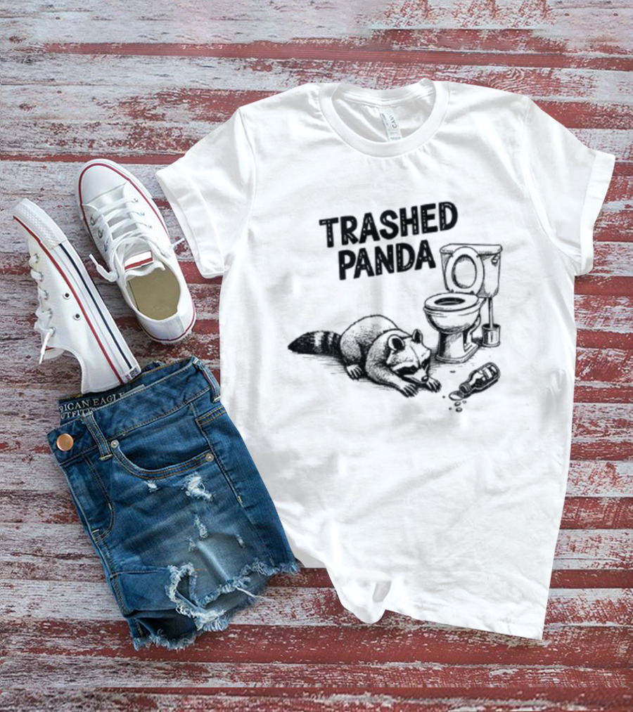 Trashed Panda Funny Raccoon Toilet Scene T-Shirt