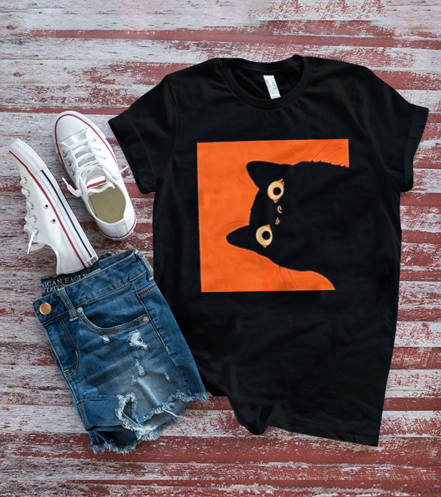 Orange Black Cat Peeking T-Shirt