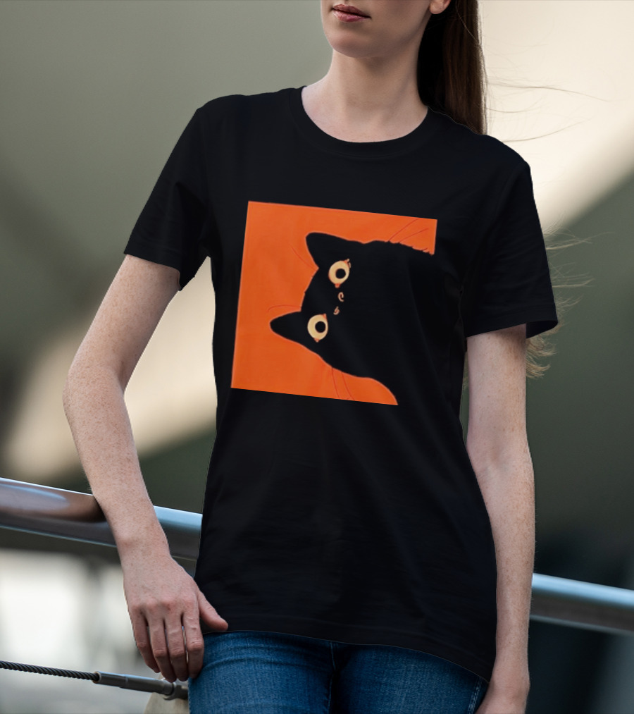 Orange Black Cat Peeking T-Shirt
