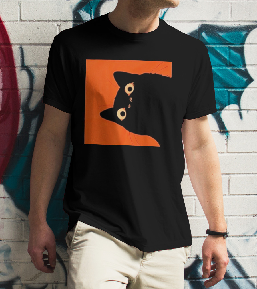 Orange Black Cat Peeking T-Shirt
