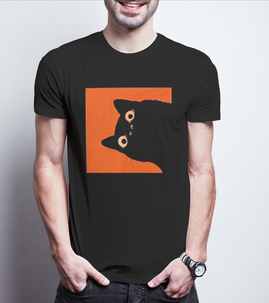 Orange Black Cat Peeking T-Shirt