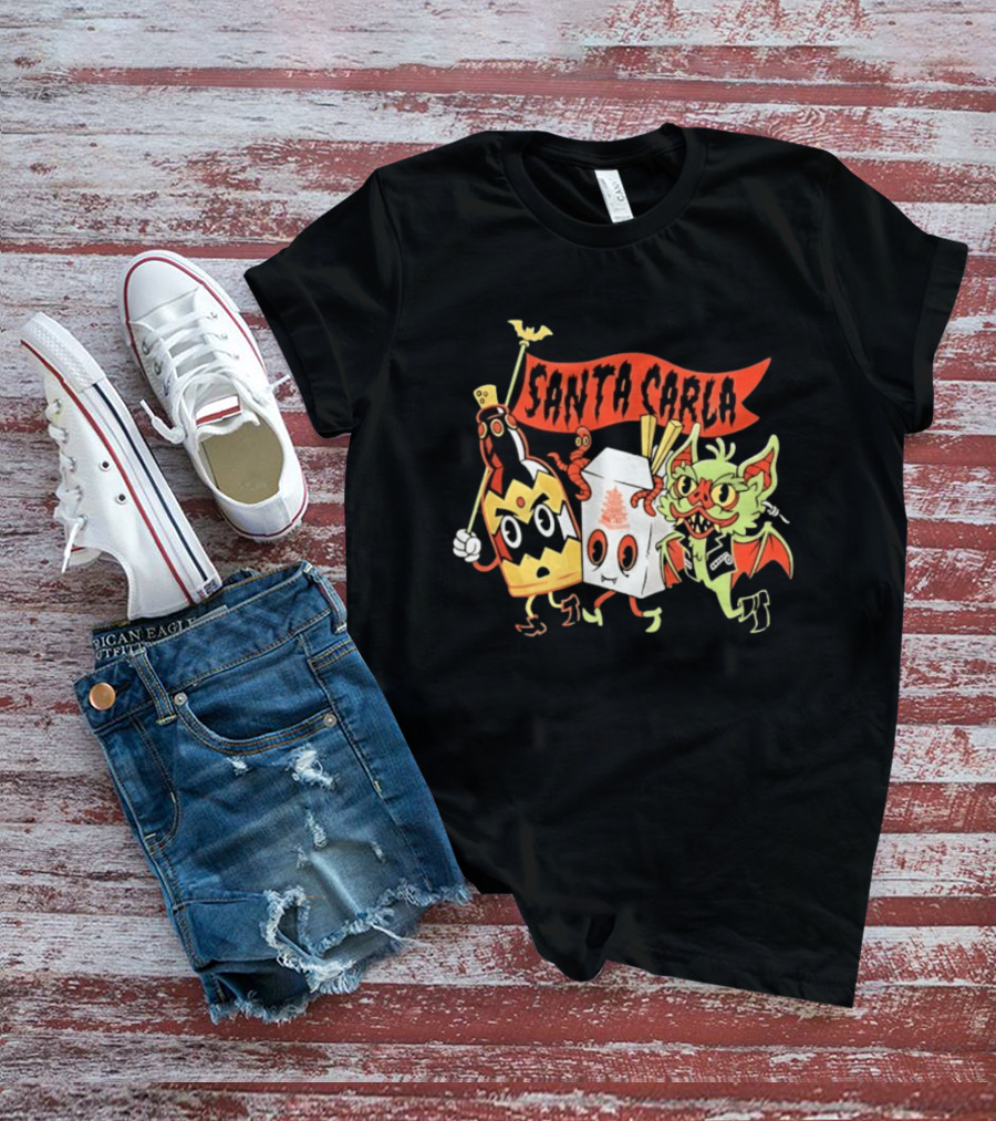 Santa Carla Cartoon Vampire Characters And Food Box With Flag T-Shirt