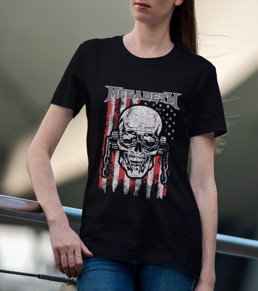 Megadeth American Flag Skull Distressed Chain T-Shirt