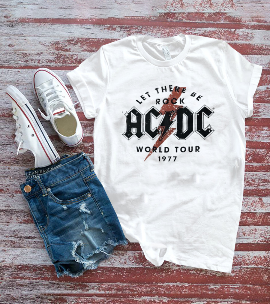 AC DC Let There Be Rock 1977 World Tour Lightning Bolt T-Shirt