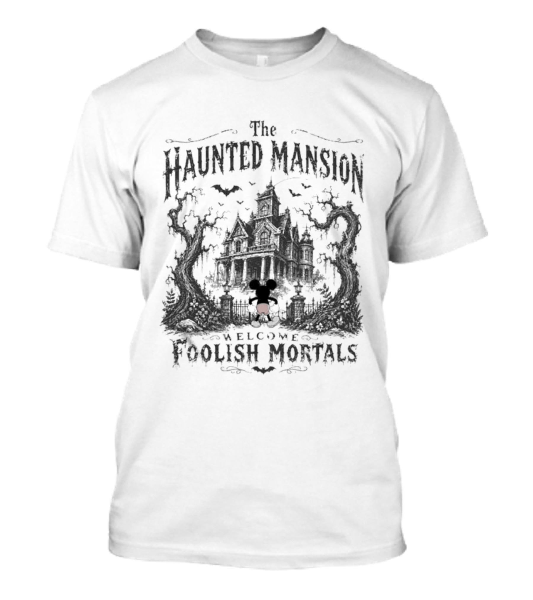 The Haunted Mansion Welcome Foolish Mortals Disney Halloween Mickey T-Shirt