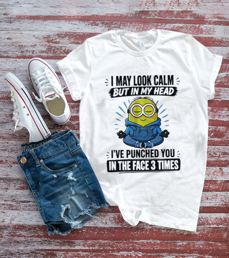 Minion I May Look Calm But In My Head I've Punched You In The Face 3 Times Meditating Blue Overalls T-Shirt