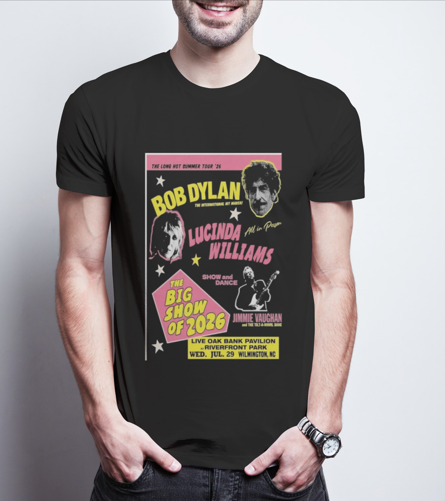 Bob Dylan Lucinda Williams The Long Hot Summer Tour '26 Live Oak Bank Pavilion Riverfront Park July 29 The Big Show Of 2026 T-Shirt
