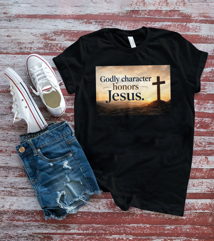 Godly Character Honors Jesus Cross At Sunset T-Shirt