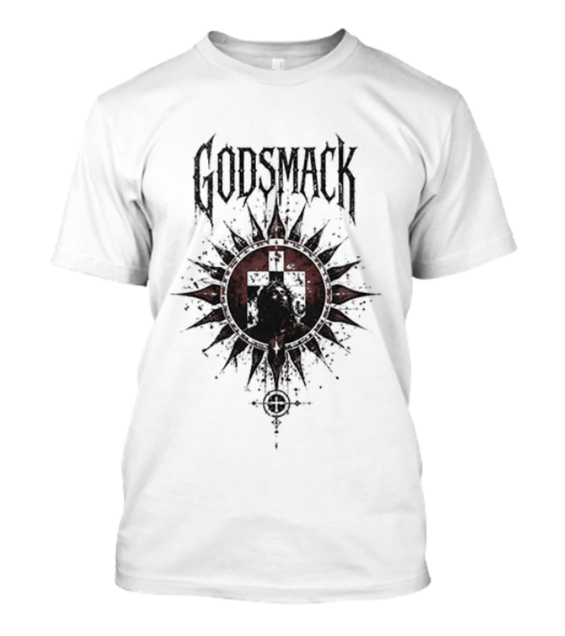 Godsmack X Jesus I Stand Before God Not Perfect Just Forgiven Christian Rock Cross Sun T-Shirt