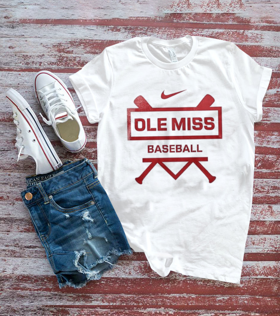 Ole Miss Baseball Nike Let's Go Rebell Crossed Bats T-Shirt