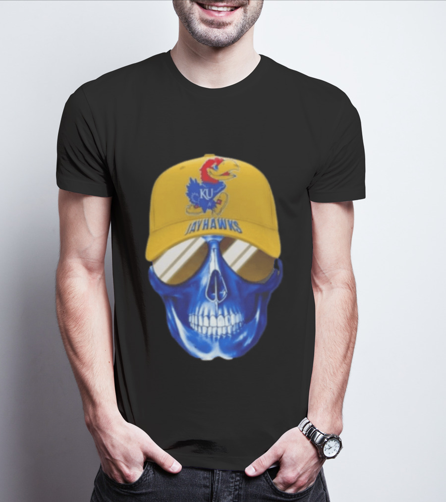 Kansas Jayhawks Skull Cap Fans Wear KU Jayhawks Edition T-Shirt