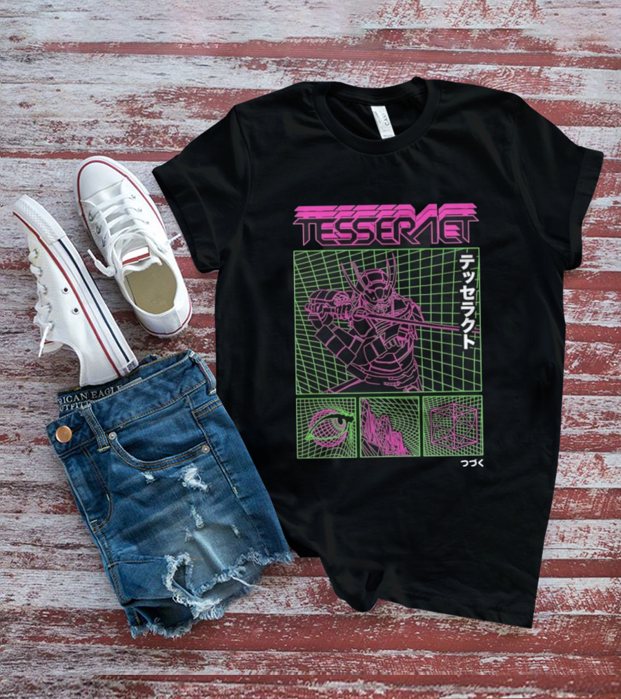 TesseracT Samurai Synthwave Cyberpunk Japanese Text Retro Neon Aesthetic T-Shirt