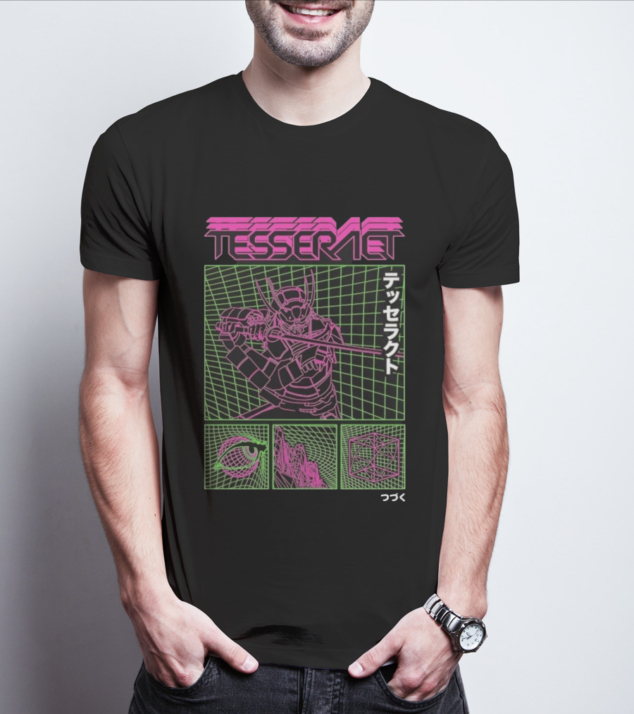 TesseracT Samurai Synthwave Cyberpunk Japanese Text Retro Neon Aesthetic T-Shirt