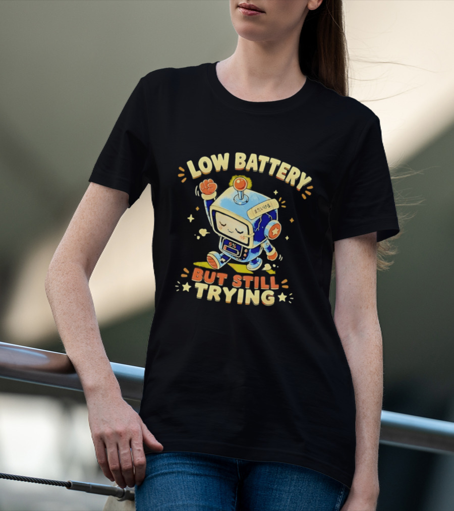 Low Battery But Still Trying Robot Retro Anime T-Shirt