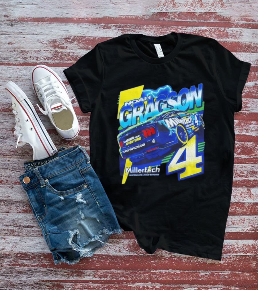 Noah Gragson Millertech Performance Lithium Batteries No 4 Ford Racing Powering Your Adventure T-Shirt