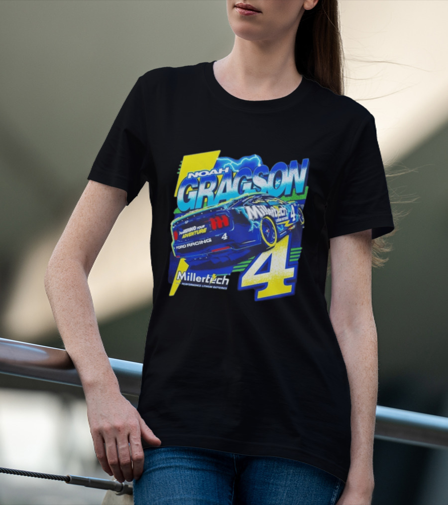 Noah Gragson Millertech Performance Lithium Batteries No 4 Ford Racing Powering Your Adventure T-Shirt