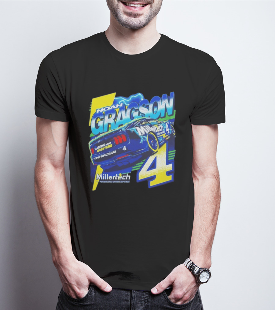 Noah Gragson Millertech Performance Lithium Batteries No 4 Ford Racing Powering Your Adventure T-Shirt