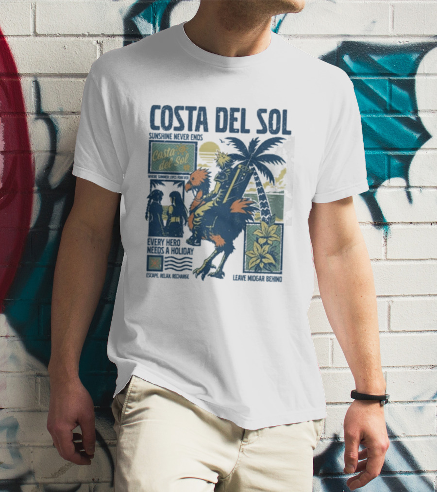 Costa Del Sol Final Fantasy Chocobo Beach Scene Palm Trees T-Shirt