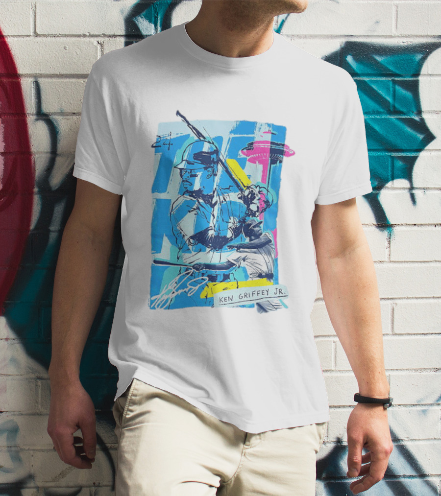 Ken Griffey Jr 24 Seattle Mariners Vintage Baseball Art Player Signature T-Shirt