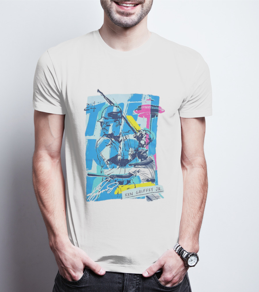 Ken Griffey Jr 24 Seattle Mariners Vintage Baseball Art Player Signature T-Shirt
