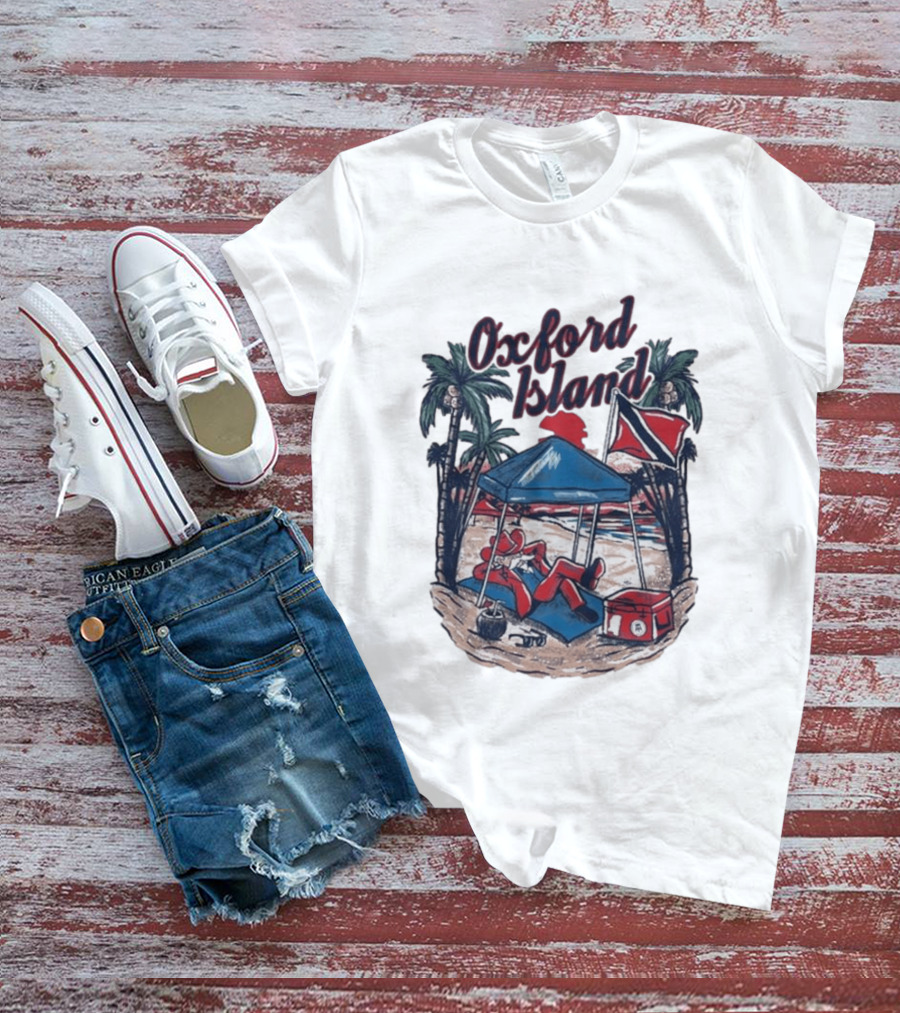 Oxford Island Beach Scene Palm Trees Camping Holiday Relaxation T-Shirt