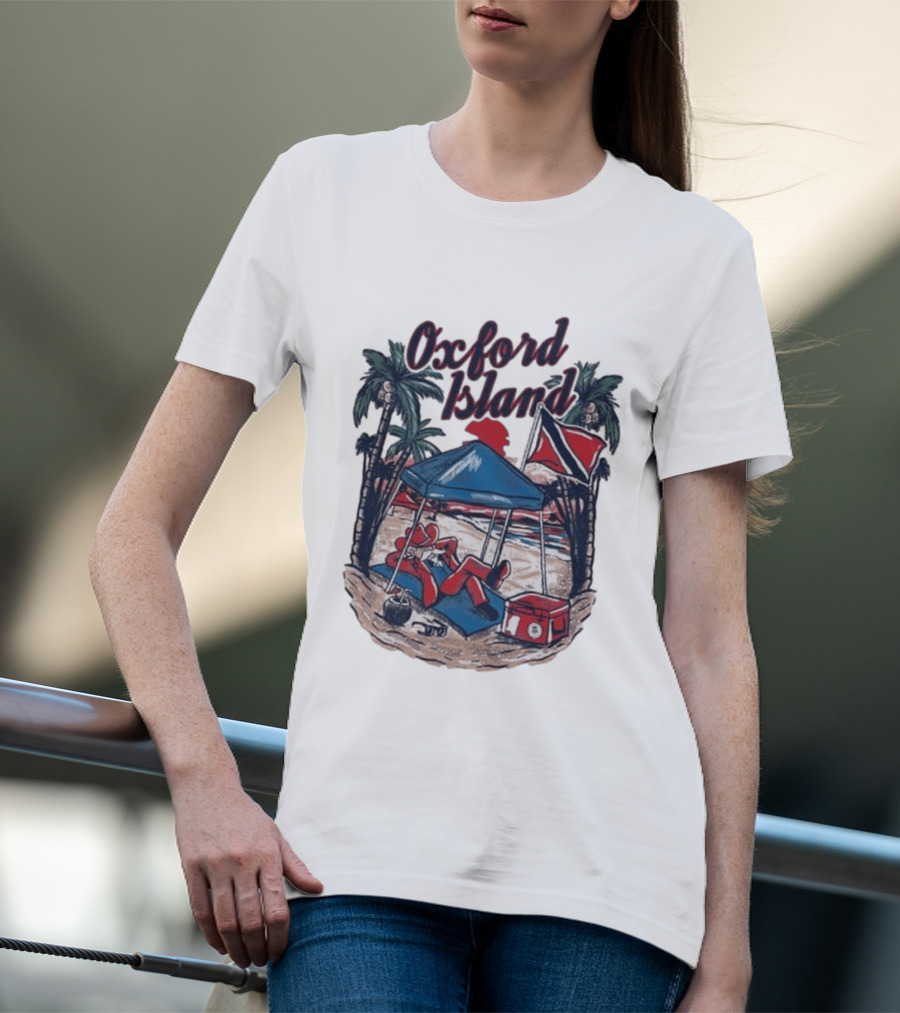 Oxford Island Beach Scene Palm Trees Camping Holiday Relaxation T-Shirt