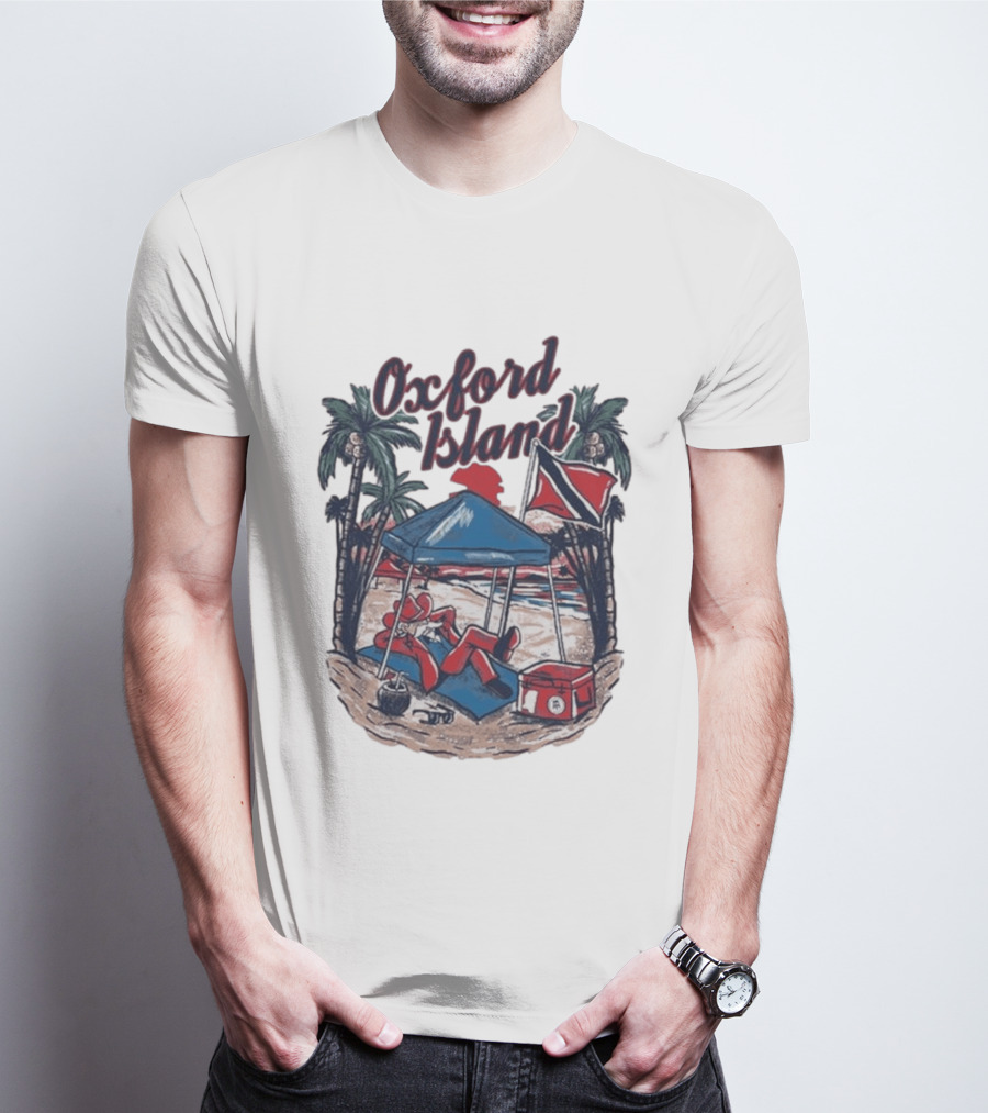 Oxford Island Beach Scene Palm Trees Camping Holiday Relaxation T-Shirt