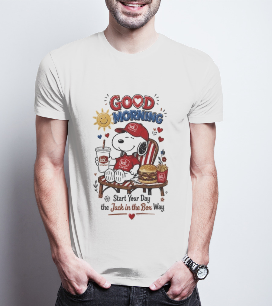 Peanuts Snoopy Good Morning Sunshine Start Your Day The Jack In The Box Way T-Shirt