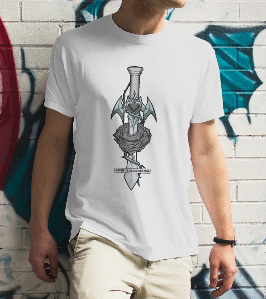 Sacrifice Industries Sword Rose Heart Icon With Wings And Thorns T-Shirt