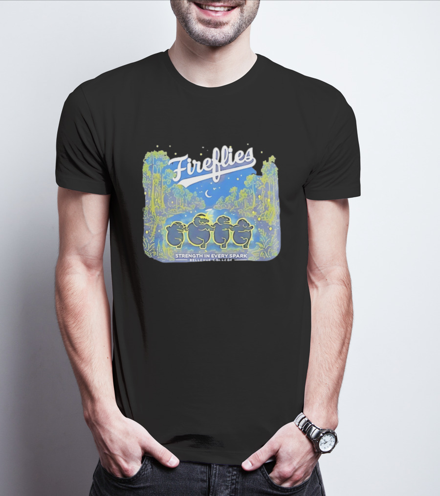 Fireflies Bellevue College Strength In Every Spark Under Night Sky T-Shirt