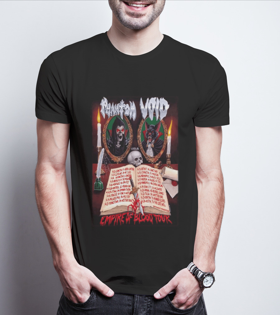 Phantom VOID 2026 Empire Of Blood Tour Dates And Locations Featuring Vampire Imagery And Candles T-Shirt